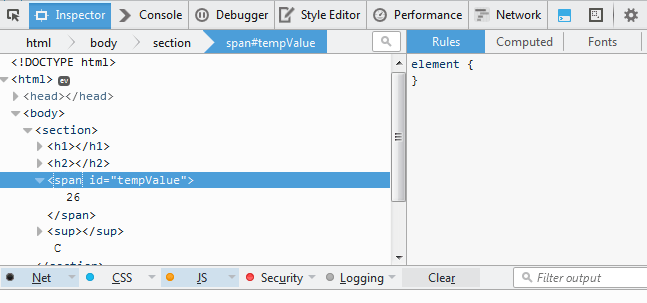 Debugging process in DOM