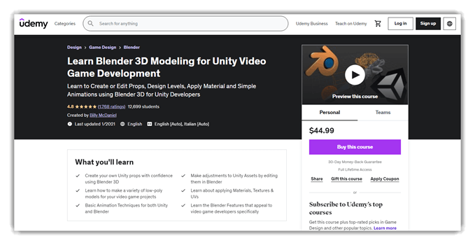Learn Blender 3D Modeling for Unity Video Game