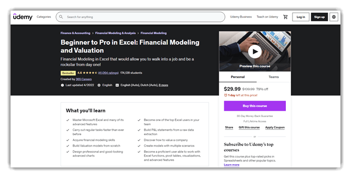 Excel Financial Modeling and Valuation - Udemy