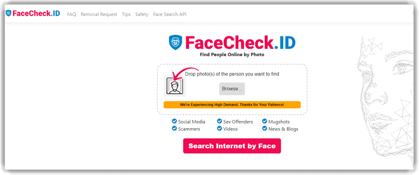 FaceCheck ID upload interface