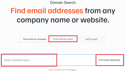Guess Email with the Web Tool HUNTER.IO