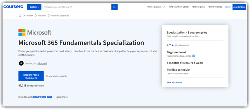 Microsoft 365 Fundamentals Specialization