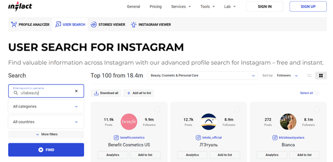 Instagram Account Search on Inflact