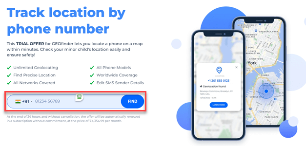 how to use Geofinder to locate a phone number