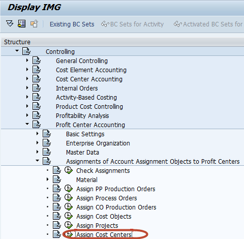 Assign Cost Centers to Profit Center
