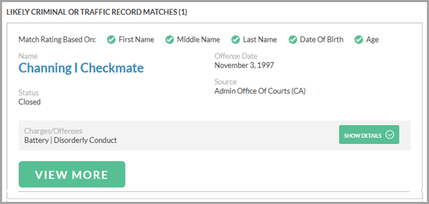 Criminal and Traffic Records feature