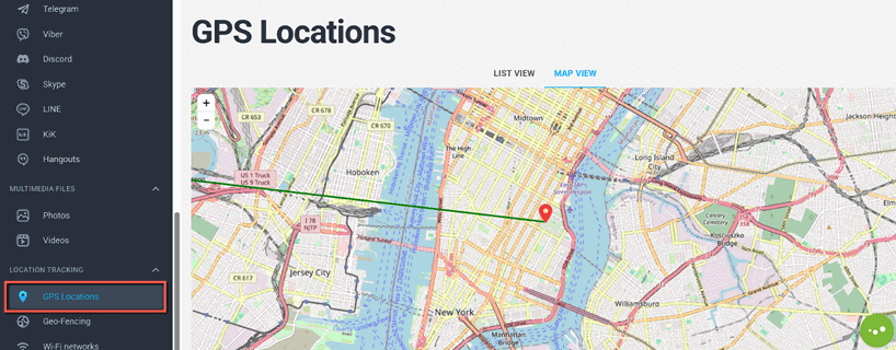 mSpy location tracking dashboard with map and list view
