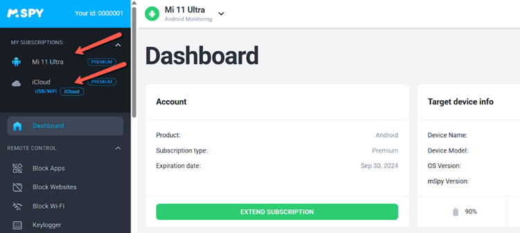 mSpy Dashboard Setup